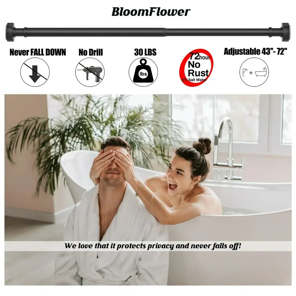 BloomFlower Black Shower Curtain Rod,43''-72'' Never Rust Adjustable Tension Rod